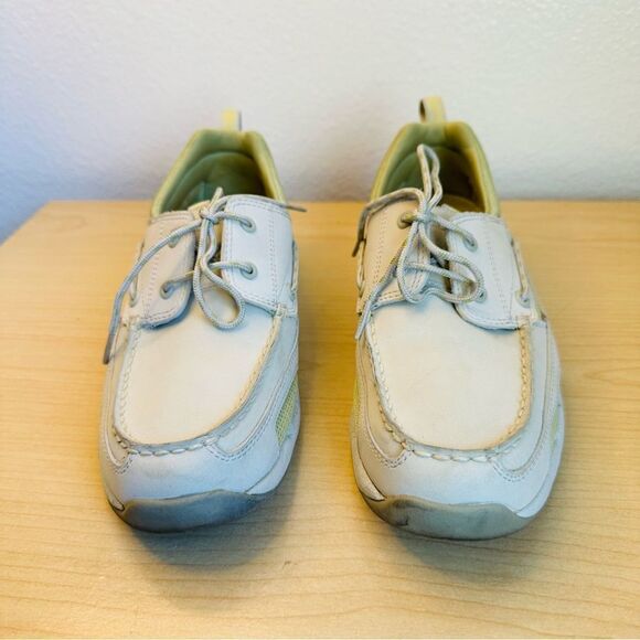 LL Bean Light Gray Leather Green Boat Shoes Women’s Size 8.5 - Picture 2 of 7